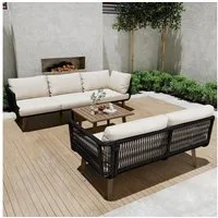 STILVORA Gartenlounge-Set Gartenmöbel-Set mit Sofa und Couchtisch, verzinktes Stahlrohr, (Outdoor Loungeset mit Tischplatte in Holzmaserungsfarbe, Couchtisch geflochtenes Seilhandwerk), für den Garten