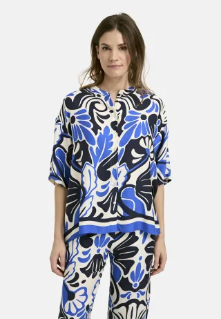 Milano Italy - Blouse with roundneck and placket at cf, 1/2 sleeves santorini print - Gr. - 40