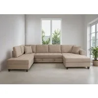 Trends by HG Wohnlandschaft Moritz U-Form, B: 324 cm, mit Bettfunktion, Bettkasten & Zierkissen