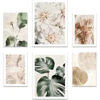ARTFAVES Bilder-Collage Poster Set Beige Green Calmness I mehrteilige Bilderwand I Wandbilder, (Wandbilder modern, 6 St)