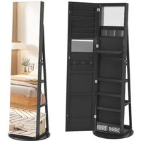 FIVMEN Schmuckschrank Spiegelschrank zur Aufhängen Hängend Abschließbar 2 in 1 Drehbare Halterun Wandspiegel und Schmuck Organizer Weiß/Schwarz