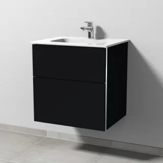 Sanipa 3way Keramik-Set Design Keramik-Waschtisch und Unterbau mit 2 Auszügen, Schwarz-Matt BS47908