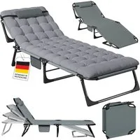 STEELSØN Gartenliege Nysaris klappbare Sonnenliege mit Polsterauflage, grau, 1 St., Outdoor-Liegestuhl wetterfest, platzsparende Campingliege