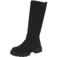 Ital-Design Bequeme Damen Stiefel mit Blockabsatz für Alltag Plateaustiefel (90169518) Blockabsatz Stiefel in Schwarz