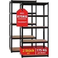 Stagecaptain Schwerlastregal Lagerregal - 5 variabel montierbare Böden - auch als Werkbank umbaubar, 2er Spar-Set 2-tlg., Tragkraft pro Boden: 175 kg, gesamt 875 kg