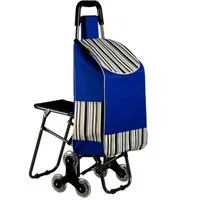 Rutaqian Einkaufstrolley Einkaufswagen Klappbar Grocery Faltbar Trolley Shopping Cart Bis 150kg, 3-Rad leichte Transportwagen mit Klappsitz & Treppensteiger-Funktion