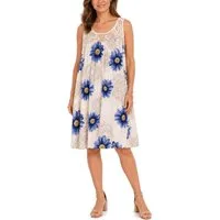 dy_mode Midikleid Damen Sommerkleid Blumenmuster Midi Kleid Strandkleid knielang Knielang, Transparente Häkel-Einsatz im Dekolleté- und Rückenbereich