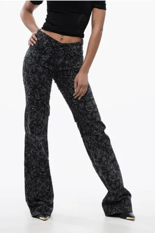 Ausgestellte, gerade geschnittene Longjeans mit Allover-Grafikdruck 2 in Nero, Grigio