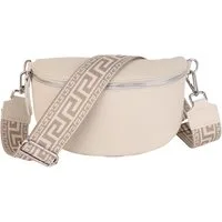 MIRROSI Bauchtasche Damen, Echtleder, Leder, Made in Italy, Umhängetasche, Brusttasche, (Schultertasche für jeden Anlass (1 Tasche & 2 Gurte), 3 Größen auswählbar), Crossbody Bag, Beige,Weiß, gemusterten& verstellbaren Schulterriemen