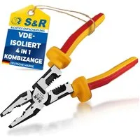 S&R Kombizange S&R Kombizange 220mm VDE-isoliert 1000V, 60CrV-Stahl gesenkgeschmiedet, Universalzange Profi für Kupfer Aluminium Draht AWG10-18