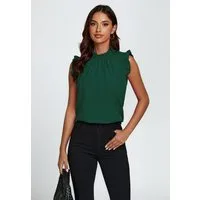 FS Collection Blusentop Damen Blusentop ärmellos mit Rüschenkragen elegante Sommerbluse Rüschenkragen und Rüschenbesatz an den Schultern
