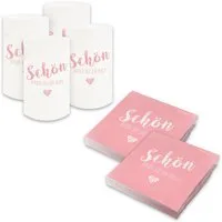 itenga Papierserviette itenga 6x Windlicht + 40x Servietten - Schön dass du da bist - ROSA