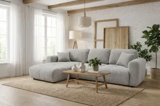 Ecksofa mit Schlaffunktion BRUSK MAX in Stoff Pop Hellgrau Ottomane Links