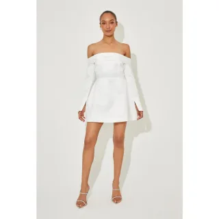 Odd Muse - Minikleid für Damen, Schulterfrei, Satin (Naturweiß)