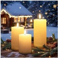 Spetebo Outdoorkerze LED mit Timer und Flammen Effekt 3er Set - 15 / 12,5 / 10 cm (Set, 1-tlg., 1), realistischem Flammen Effekt