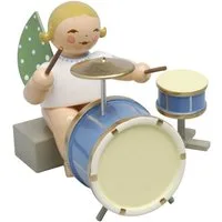 Wendt & Kühn Weihnachtsfigur Engel mit Zweiteiligem Schlagzeug Sitzend 650/44a, Haarfarbe zufällig blond oder braunhaarig