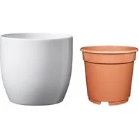 Heimwerkercenter Übertopf Set - Keramikübertopf Basel ø10 cm, weiss glänzend + Kulturtopf ø8
