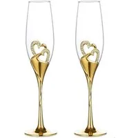 LuxusKollektion Weinglas Hochwertige Diamant-besetzte Herz Weingläser Kristall Gold 2er Set