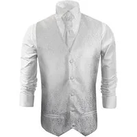 Paul Malone Anzugweste Herren Hochzeitsweste mit Plastron - Barock florale (Set, 2-tlg., mit Weste und Plastron) Hochzeitsmode weiß V43