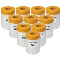 ARLI Abdeckfolie 10x Goldband Masker 550 mm x 25 m, 0,01 mm Stärke, für Malerfolie, Abdeckfolie mit Klebeband, (10er, 10-St., Set), HDPE Folie mit Washi Tape für Abdeckarbeiten