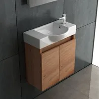 Alpenberger Badezimmer-Set in Bamboo Optik 55cm Breit - Hängeschrank mit Keramik Waschbecken, (Komplett-Set Modern, 2-St., Handwaschbecken mit Badschrank), Waschbeckenunterschrank Vormontiert mit Soft-Close