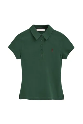 Kurzärmliges Poloshirt flaschengrün mit Rigby Go Stickerei im Slim Fit