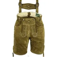 Fuente Leather Wears Trachtenlederhose Trachten Lederhose Kurz, Herren Veloursleder mit Trägern, Beigeoliv