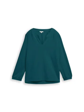 Tom Tailor - Langarmshirt mit Raffungen deep meadow green - Gr. - XS