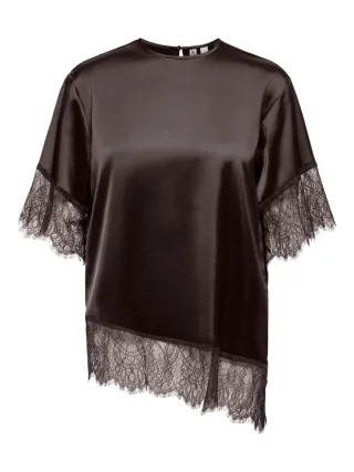 ONLY - Satin-Top mit Spitze braun - Gr. - S
