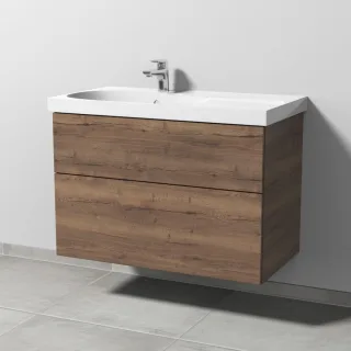 Sanipa 3way Waschtischunterbau zu Geberit Acanto Waschtisch mit 2 Auszügen, Eiche-Tabak SM41950