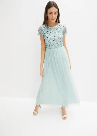 bonprix Maxikleid mit Paillettenstickerei, blau, Gr.38, Festliches Kleid mit hochwertiger Paillettenstickerei