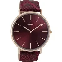 OOZOO Quarzuhr Oozoo Vintage Damen Armbanduhr, (Analoguhr), Damenuhr rund, groß (ca. 44mm), Lederarmband rot, Fashion