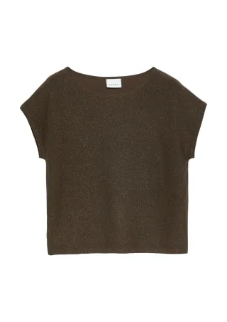 comma - Kurzarm-Strickpullover mit U-Boot-Ausschnitt braun - Gr. - 46