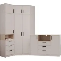 Marmex Möbel Schrank-Set Grant Set 36 C, (5-St., Regal, Eckschrank, Kommode, zwei Schrankaufsätze), Soft-Close-Scharniere, Vollauszug der Schubladen