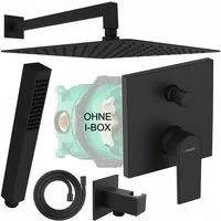 Hansgrohe und Bofler Duscharmatur Hansgrohe Vernis Shape Unterputz Armatur mit Umsteller (OHNE IBOX, Duschsystem, Duschset, Duschanlage, inkl. BOFLER Duschset #20-O, Brauseset, Regendusche 30x30cm, Wandarm) matt schwarz, Wassersparende Regendusche