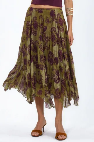 Hochtaillierte Paisley Chiffon Maxi-Rock