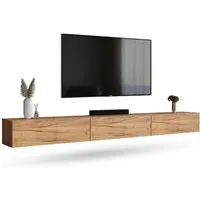 Planetmöbel TV-Schrank West TV-Board, Fernsehtisch 300 cm lang, TV-Lowboard (für Fernseher bis 85 Zoll, TV Schrank viel Stauraum, sideboard hängend, Fernsehschrank 3x 100 x 30 x 37,5 cm) gold eiche