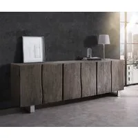 DELIFE Sideboard Live-Edge, Akazie Platin 220 cm 6 Türen Massivholz Baumkante Sideboard