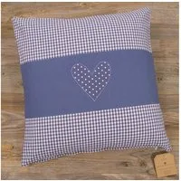 matches21 HOME & HOBBY Kissenbezüge Kissen-Bezug 40x40 cm Herz blau weiß gepunktet Baumwolle, (1 Stück), Wohnzimmer Kissen-Hülle als Deko-Kissen Zier-Kissen Sofa-Kissen