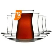 Pasabahce Gläser-Set Heybeli Tee-Set, 6-tlg., Glas, 170 ml – 6x Gläser & 6x Untertassen im Set