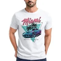 Neverless Print-Shirt Herren T-Shirt Bedruckt Miami Beach Surfing Motiv USA Retro Automobil mit Print