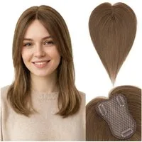 LuxusKollektion Toupet Topper Echthaar Haarverdichtung Damen 25cm (Seitenpony) #4 Mittelbraun