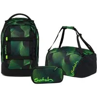 Satch Schulranzen Schulrucksack-Set PACK Seismic Green 3-teilig (3-teilig), ergonomisch, Your-Size-System: auf Körpergröße anpassbar