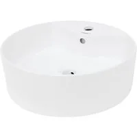 LuxeBath Waschbecken Handwaschbecken aus Keramik Waschtisch für Badezimmer und Gäste-WC, Aufsatzwaschtisch Handwaschbecken Ø 460 x 155 mm Rund Spülbecken
