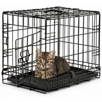 lionto Tiertransportbox für Katzen, stabil aus Metall mit Kunststoffbodenwanne, 45x31x36 cm, hygienisch mit Trennwand & Sicherheitsverriegelung
