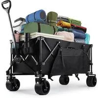 CALIYO Bollerwagen 250L 150KG mit EIN-klick-Handgriff 4-seitig zusammenfaltbar, Mit All-Terrain-Rädern und Bremse sicher verstaubar und stabil