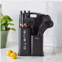 Karaca Messer-Set Gusto Schwarz 12-Teiliges Messer-/Schneidebrett-Set Stahl Küchenmesser