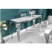 riess-ambiente Konsolentisch MODERN BAROCK 145cm grau / weiß, Glastisch · Marmor-Optik · Edelstahl-Beine