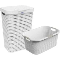ROTHO Wäschekorb Country Set 2tlg. bestehend aus Korb 40l und Sammler 55l mit Deckel (Wäscheset, Set 2-tlg), Wäsche einfach organisieren – langlebig, leicht & platzsparend