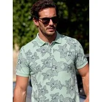LERROS Poloshirt Poloshirt mit floralem Allover-Print und Flachstrickkragen